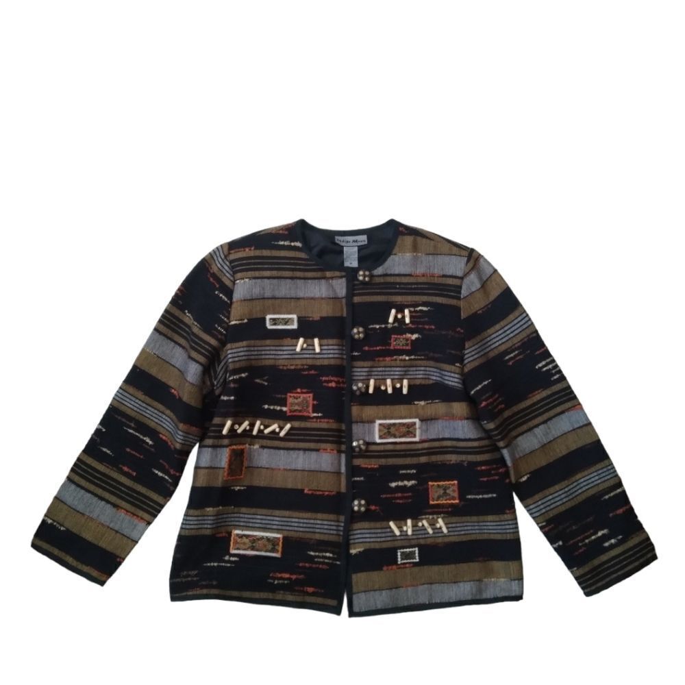 Indigo Moon Black & Brown Vintage Patchwork Blazer Jacket Women's Size Medium